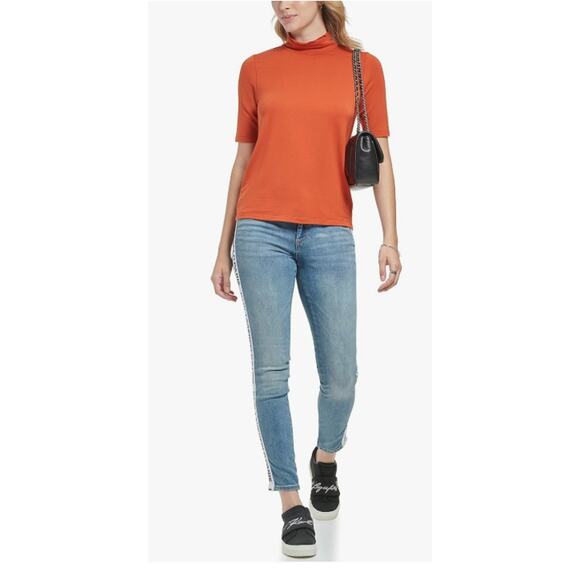 Karl Lagerfeld Paris Women's Mockneck Top Small Spicy Orange NWT - Picture 2 of 3